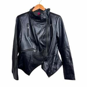 G.I.L.I. Women’s Black Leather Biker Zip Jacket Lined Collared Size 10